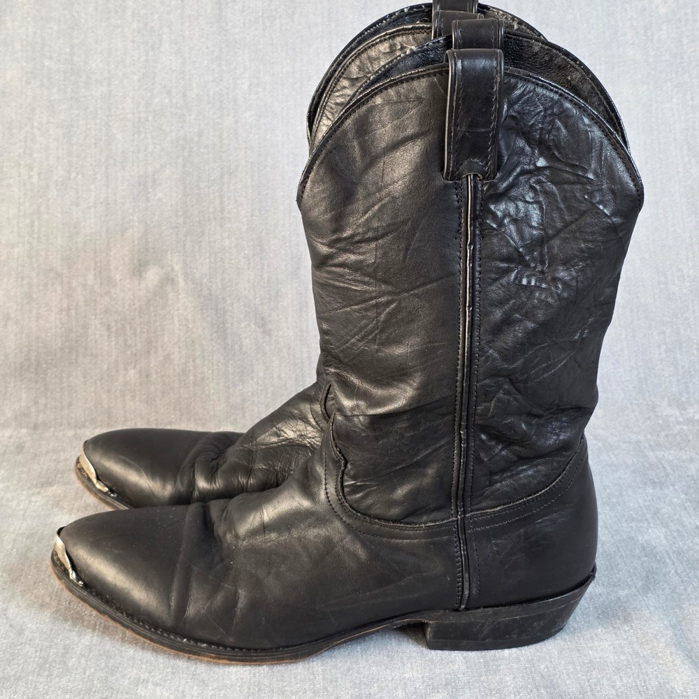 Code West Cowboy Boots Mens 11.5 D Black Leather Metal Toe Tip Western 5860